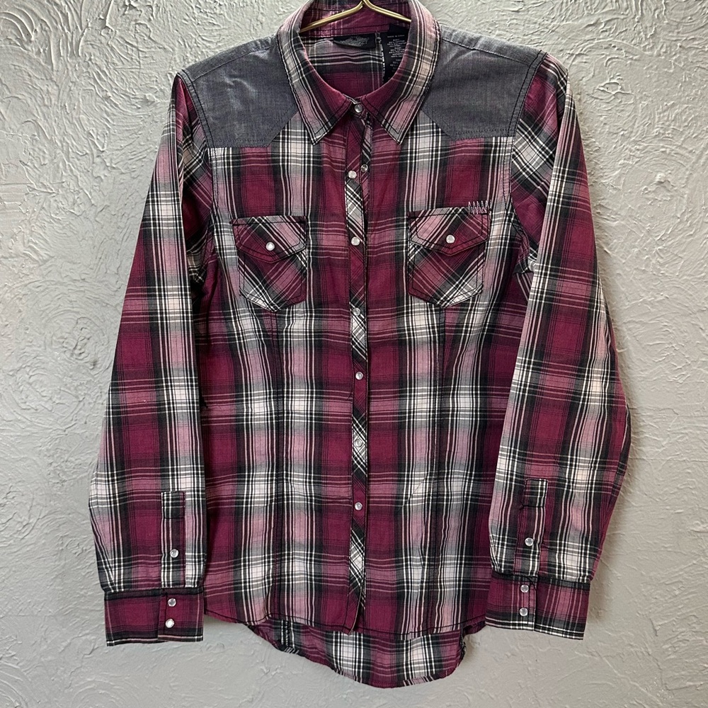 Plaid Harley Snap button-Up Shirt - Red and Gray